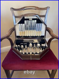 Antique 53 Piece Silver Plated Canteen of Cutlery for 6 Persons Walker & Hall