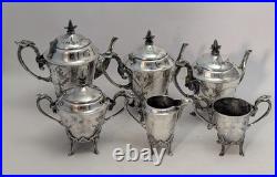 Antique 6 Piece Meriden Brittania Co Silver Plate Aesthetic Movement Tea Set