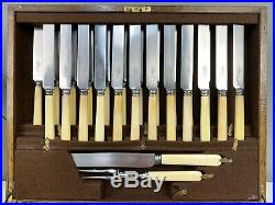Antique 86 Piece Mappin & Webb Silver Plate Rat Tail Cutlery Canteen JU43#