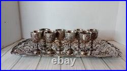 Antique 9 Pieces Silver Plate Kiddush Set Grape Vine Design