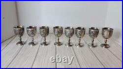 Antique 9 Pieces Silver Plate Kiddush Set Grape Vine Design