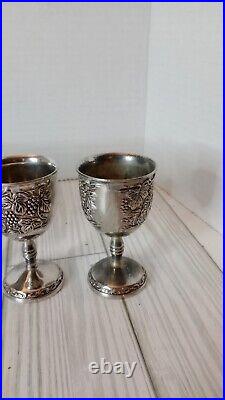 Antique 9 Pieces Silver Plate Kiddush Set Grape Vine Design