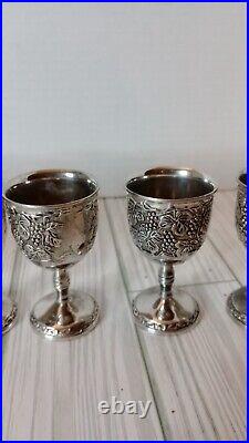 Antique 9 Pieces Silver Plate Kiddush Set Grape Vine Design