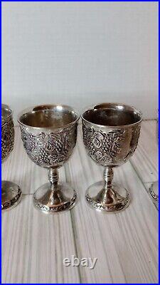 Antique 9 Pieces Silver Plate Kiddush Set Grape Vine Design