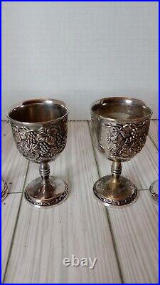 Antique 9 Pieces Silver Plate Kiddush Set Grape Vine Design