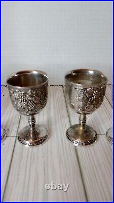 Antique 9 Pieces Silver Plate Kiddush Set Grape Vine Design