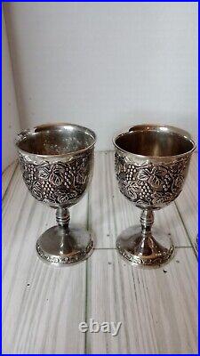 Antique 9 Pieces Silver Plate Kiddush Set Grape Vine Design