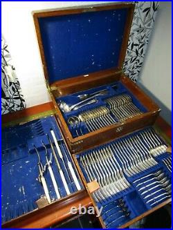 Antique Army & Navy CSI Oak Cased Silver Plated Part 82 Pieces Canteen Cutlery