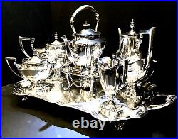 Antique Art Deco Era Lawrence B. Smith Boston 5 Piece Silverplate Tea Set & Tray