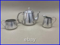Antique Arts And Crafts Planished Silver Plated 3 Piece Tea Service C1920