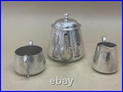 Antique Arts And Crafts Planished Silver Plated 3 Piece Tea Service C1920