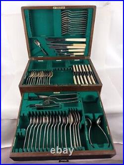 Antique Canteen Of Silver Plated Cutlery Walker & Hall 1930 Circa 63 Pieces