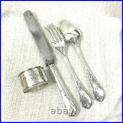 Antique Christofle Marly Cutlery Set Napkin Ring Flatware French Silver Plated