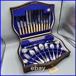 Antique Cutlery Canteen A1 Silver Plated LOCK & KEY 49-Piece Set 6 Place 1930s