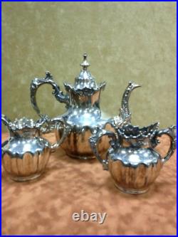 Antique Derby Silver Co. Quadruple Plate-4-Piece Tea Set and 1 Reed Barton Dish