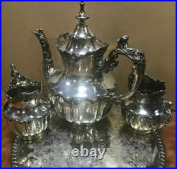 Antique Derby Silver Co. Quadruple Plate-4-Piece Tea Set and 1 Reed Barton Dish