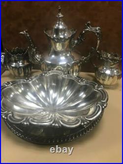 Antique Derby Silver Co. Quadruple Plate-4-Piece Tea Set and 1 Reed Barton Dish