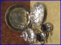 Antique Derby Silver Co. Quadruple Plate-4-Piece Tea Set and 1 Reed Barton Dish