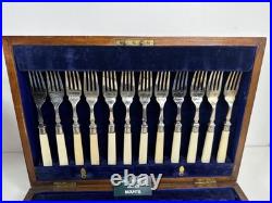 Antique Edwardian 24 piece Silver Plated Fish cutlery Set Silver Mounts