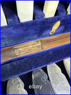 Antique Edwardian 24 piece Silver Plated Fish cutlery Set Silver Mounts