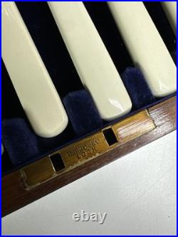 Antique Edwardian 24 piece Silver Plated Fish cutlery Set Silver Mounts