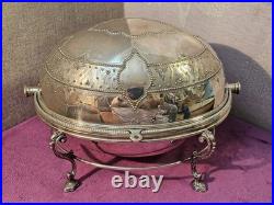Antique Edwardian Revolving Domed Oval Silverplate Chafing Dish Food Warmer