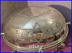 Antique Edwardian Revolving Domed Oval Silverplate Chafing Dish Food Warmer