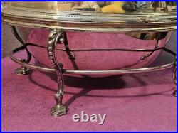 Antique Edwardian Revolving Domed Oval Silverplate Chafing Dish Food Warmer