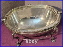 Antique Edwardian Revolving Domed Oval Silverplate Chafing Dish Food Warmer
