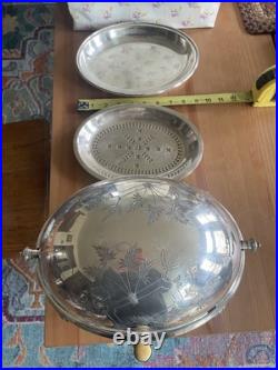 Antique Edwardian Silver Plate Three Piece Serving Warmer Breakfast Vintage