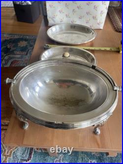 Antique Edwardian Silver Plate Three Piece Serving Warmer Breakfast Vintage
