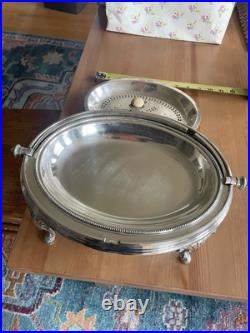 Antique Edwardian Silver Plate Three Piece Serving Warmer Breakfast Vintage