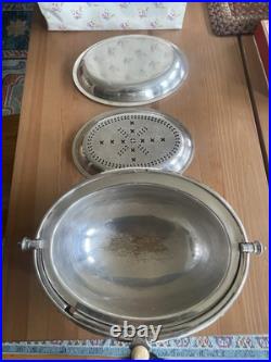Antique Edwardian Silver Plate Three Piece Serving Warmer Breakfast Vintage