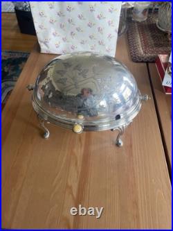 Antique Edwardian Silver Plate Three Piece Serving Warmer Breakfast Vintage