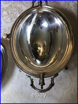 Antique Edwardian Silver Plate Three Piece Serving Warmer Hallmarked