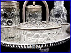 Antique Edwardian Silver Plated Glass Cut Cruet 4 Piece Set