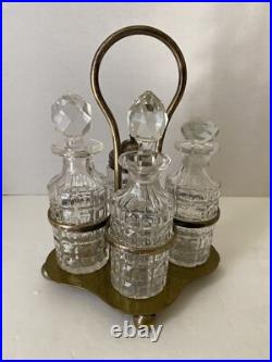 Antique English Cut Crystal 4 Piece Condiment Set Cruet Georgian Silver Plate