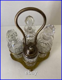 Antique English Cut Crystal 4 Piece Condiment Set Cruet Georgian Silver Plate