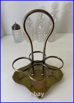 Antique English Cut Crystal 4 Piece Condiment Set Cruet Georgian Silver Plate