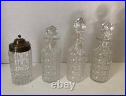 Antique English Cut Crystal 4 Piece Condiment Set Cruet Georgian Silver Plate