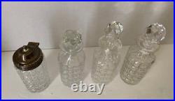 Antique English Cut Crystal 4 Piece Condiment Set Cruet Georgian Silver Plate