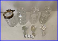 Antique English Cut Crystal 4 Piece Condiment Set Cruet Georgian Silver Plate