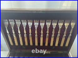 Antique English Hall & Walker Silver Plate and Bone 12 Piece Fish Cutlery Set