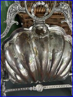 Antique English Silver Plate Biscuit Warmer Folding Clamshell Muffin Biscuit Box