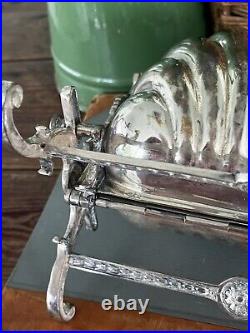 Antique English Silver Plate Biscuit Warmer Folding Clamshell Muffin Biscuit Box