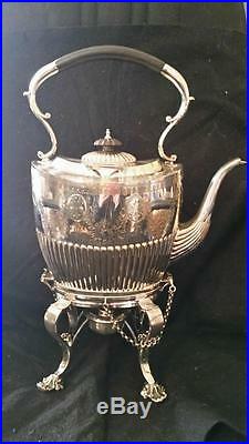 Antique English Silver Plate Kettle On Stand Presentation Piece