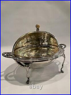 Antique English Silver Plate Three Piece Buffet Warmer with 2 Inserts