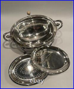 Antique English Silver Plate Three Piece Buffet Warmer with 2 Inserts