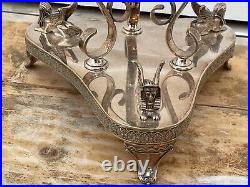 Antique English Victorian Silver Plate Sphinx Glass Epergne Centrepiece Stand