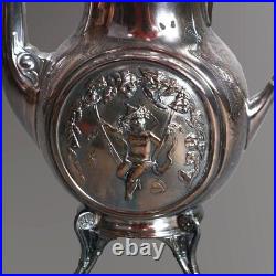 Antique Five Piece Bailey & Brainard Egyptian Revival Silver Plate Tea Set C1890